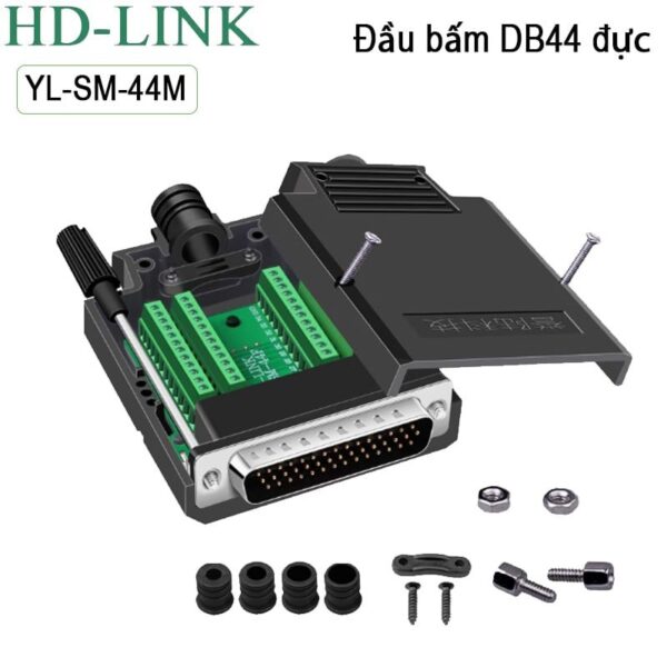 Đầu bấm cổng COM DB44  HD-LINK YL-SM-44M đầu đực kèm vỏ ốp