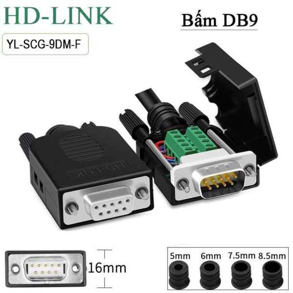 Đầu bấm DB9 RS232 Male - Female HD-Link YL-SCG-09DMF