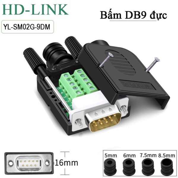 Đầu giắc bắt vít cổng COM DB9 RS232 đực - cái HD-Link YL-SM02G-9DM/F