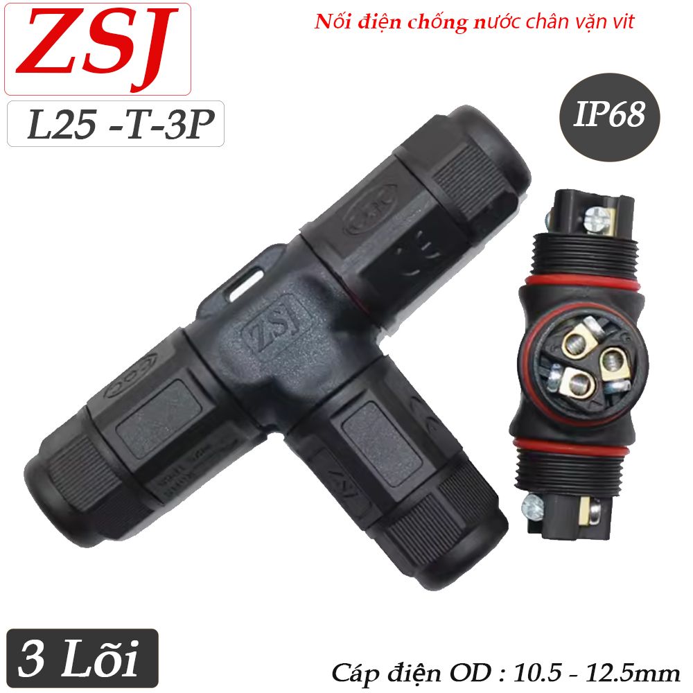 Đầu nối điện ngoài trời phân nhánh chữ T - 3 lõi chống nước IP68 8-15mm ZSJ L25T3 - Phụ Kiện Điện Tử Việt Nam