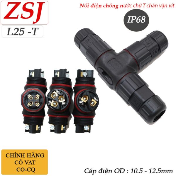 Đầu nối điện ngoài trời phân nhánh chữ T - 3 lõi chống nước IP68 8-15mm ZSJ L25T3
