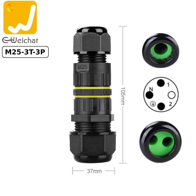 Đầu cút nối điện chia 2 dây chống nước IP68 2 lõi chính hãng E-Weichat EW-M25-3T - Phụ Kiện Điện Tử Việt Nam