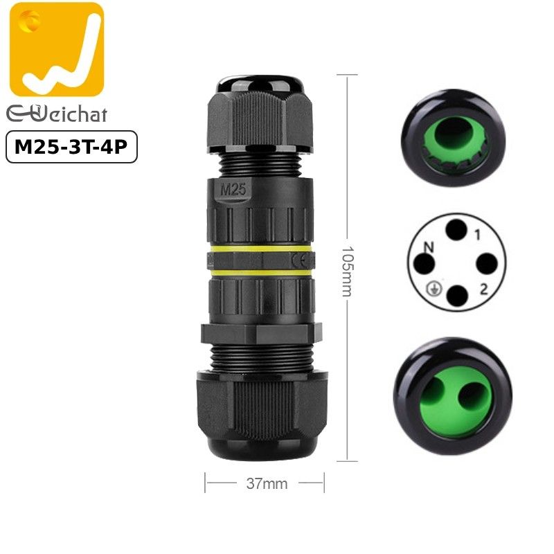 Đầu cút nối điện chia 2 dây chống nước IP68 2 lõi chính hãng E-Weichat EW-M25-3T - Phụ Kiện Điện Tử Việt Nam