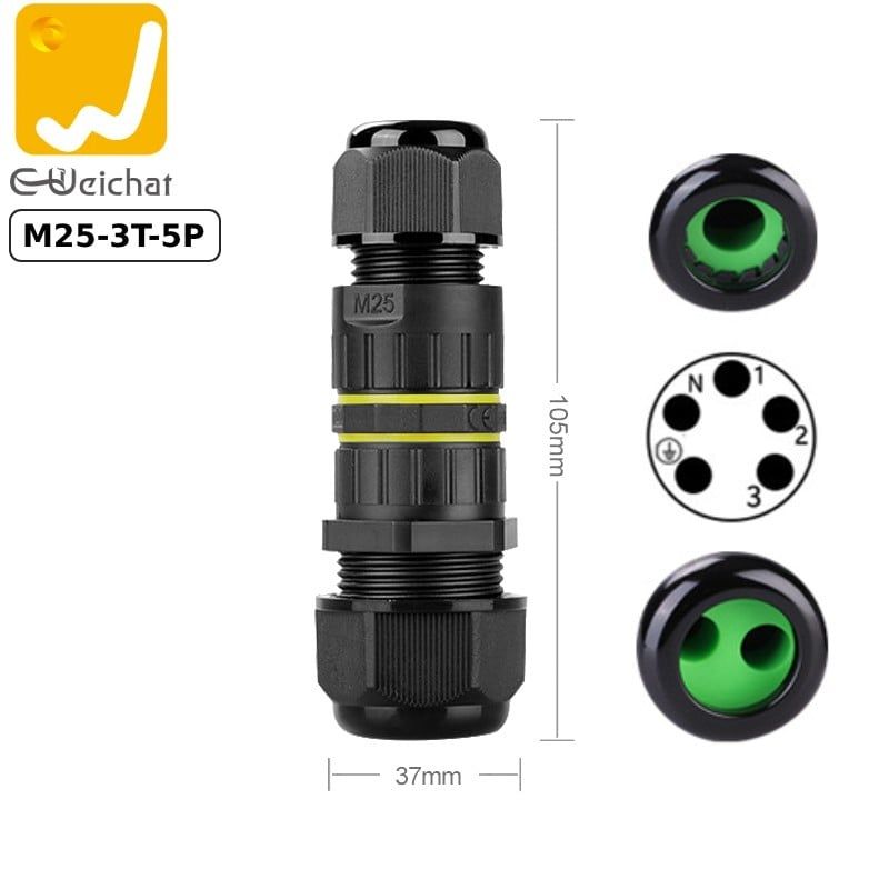 Đầu cút nối điện chia 2 dây chống nước IP68 2 lõi chính hãng E-Weichat EW-M25-3T - Phụ Kiện Điện Tử Việt Nam