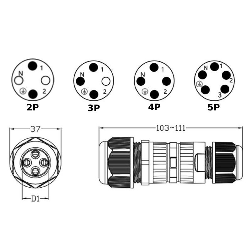 Đầu cút nối điện chia 2 dây chống nước IP68 2 lõi chính hãng E-Weichat EW-M25-3T - Phụ Kiện Điện Tử Việt Nam