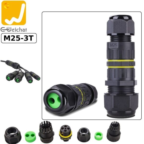 Đầu cút nối điện chia 2 dây chống nước IP68 2 lõi chính hãng E-Weichat EW-M25-3T