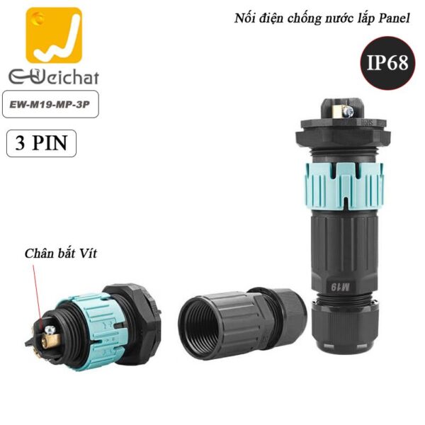 Đầu cút nối điện chống nước IP68 lắp panel hộp kỹ thuật  3,4,5 pin E-Weichat EW-M19-MP