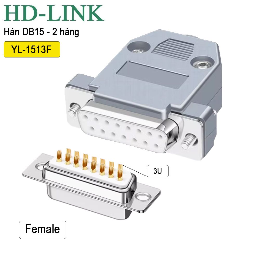 Đầu hàn Com RS232 DB15 chân đồng vỏ ốp nhựa cứng HD-Link YL-1513 - Phụ Kiện Điện Tử Việt Nam