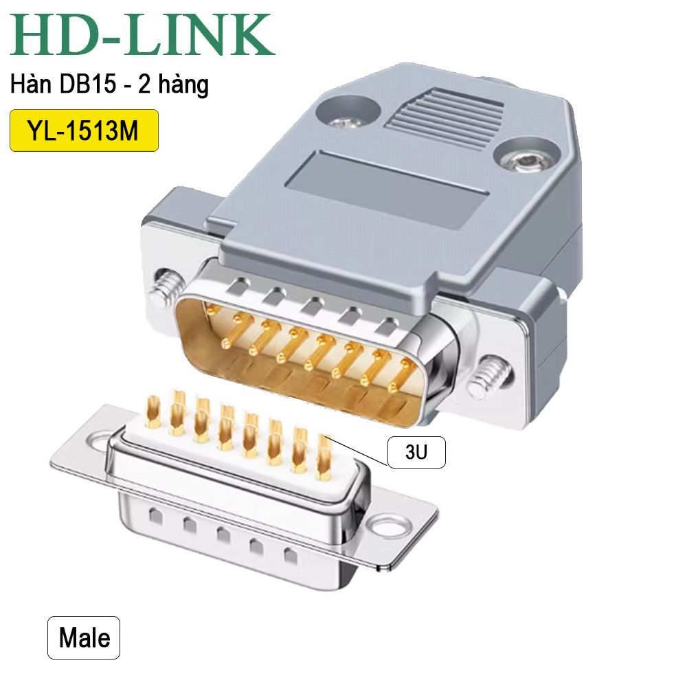 Đầu hàn Com RS232 DB15 chân đồng vỏ ốp nhựa cứng HD-Link YL-1513 - Phụ Kiện Điện Tử Việt Nam