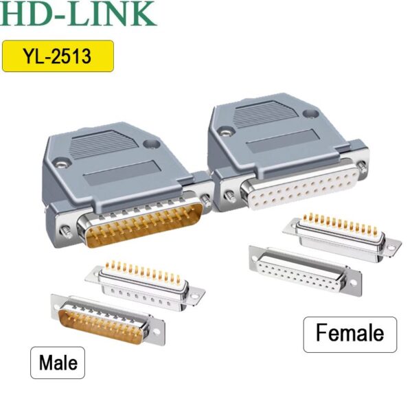 Đầu hàn Com LPT DB25 chân đồng vỏ ốp nhựa cứng HD-Link YL-2513