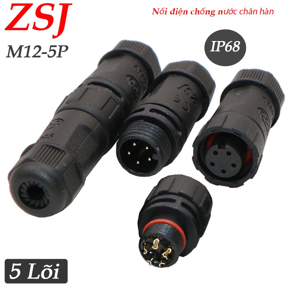 Đầu nối dây điện chống nước 2,3,4,5 lõi chuẩn IP68 chính hãng ZSJ M12 chân hàn - Phụ Kiện Điện Tử Việt Nam
