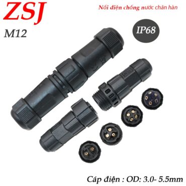 Đầu nối dây điện chống nước 2,3,4,5 lõi chuẩn IP68 chính hãng ZSJ M12 chân hàn - Phụ Kiện Điện Tử Việt Nam