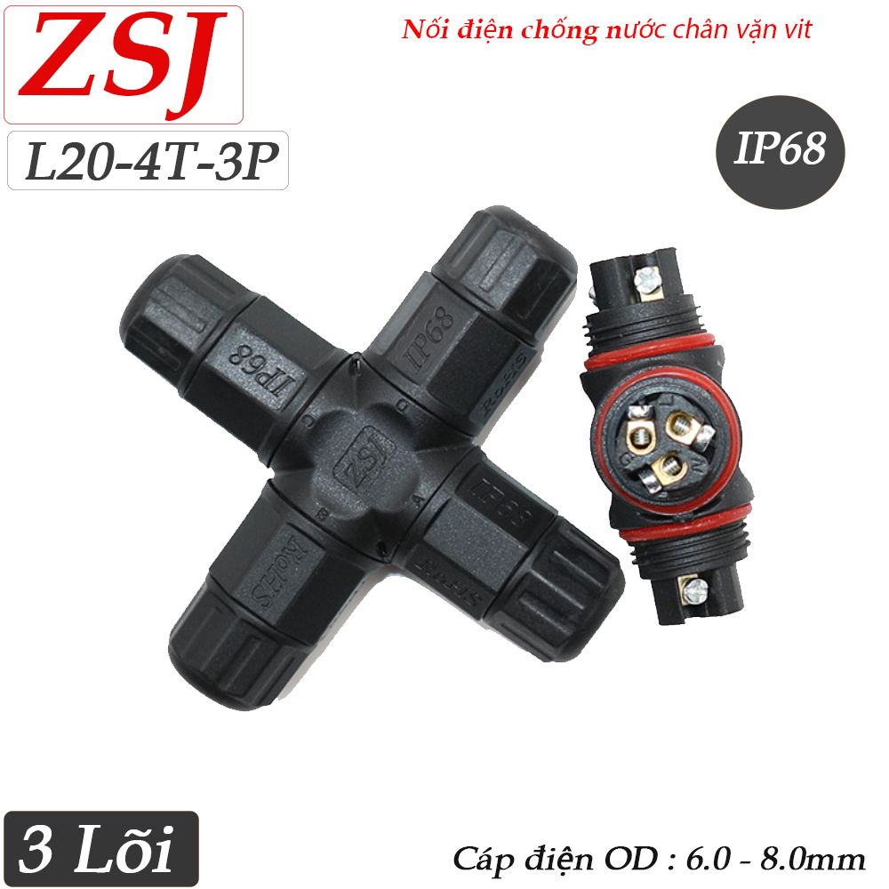 Đầu chia điện chống nước 1 ra 3 IP68 chính hãng ZSJ L20-4T 2,3,4 pin - Phụ Kiện Điện Tử Việt Nam