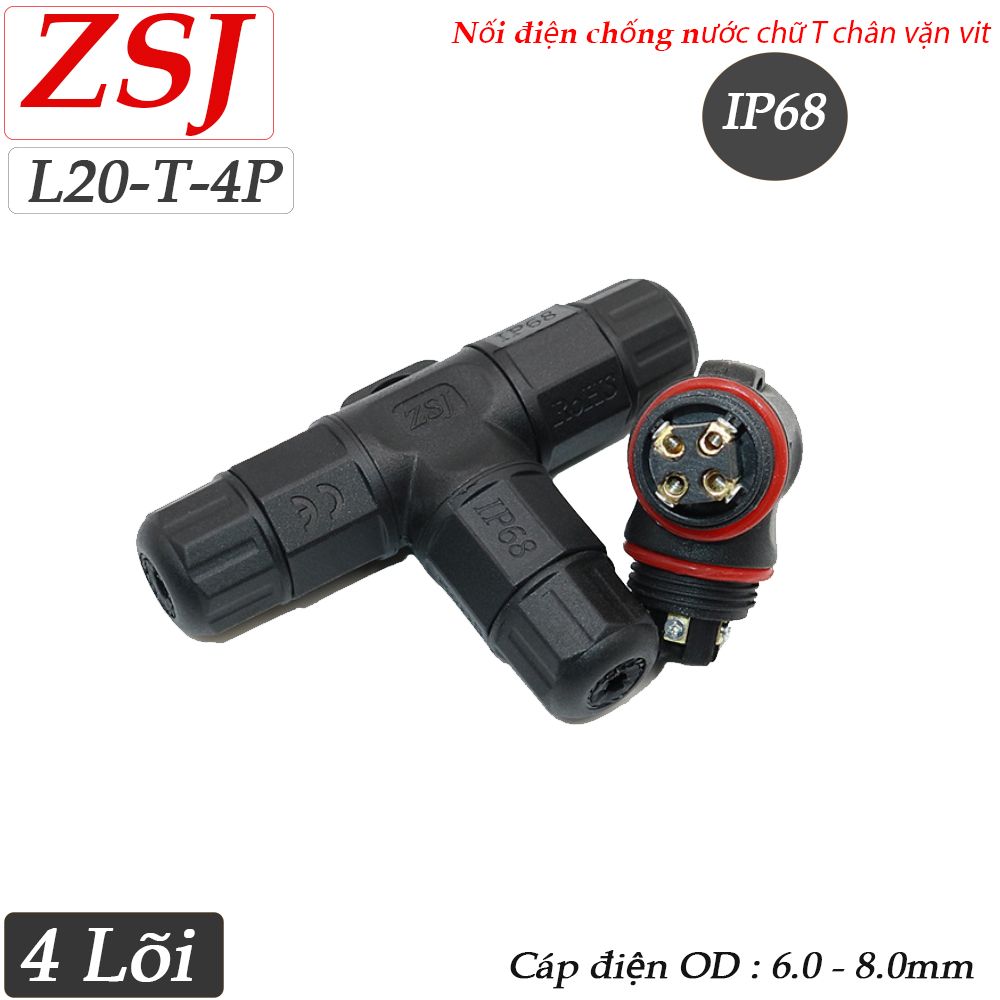 Đầu nối điện chống nước 3 ngả chữ T IP68 chính hãng ZSJ L20-T 2,3,4 pin - Phụ Kiện Điện Tử Việt Nam