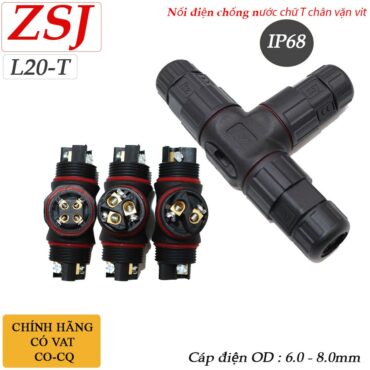 Đầu nối điện chống nước 3 ngả chữ T IP68 chính hãng ZSJ L20-T 2,3,4 pin - Phụ Kiện Điện Tử Việt Nam