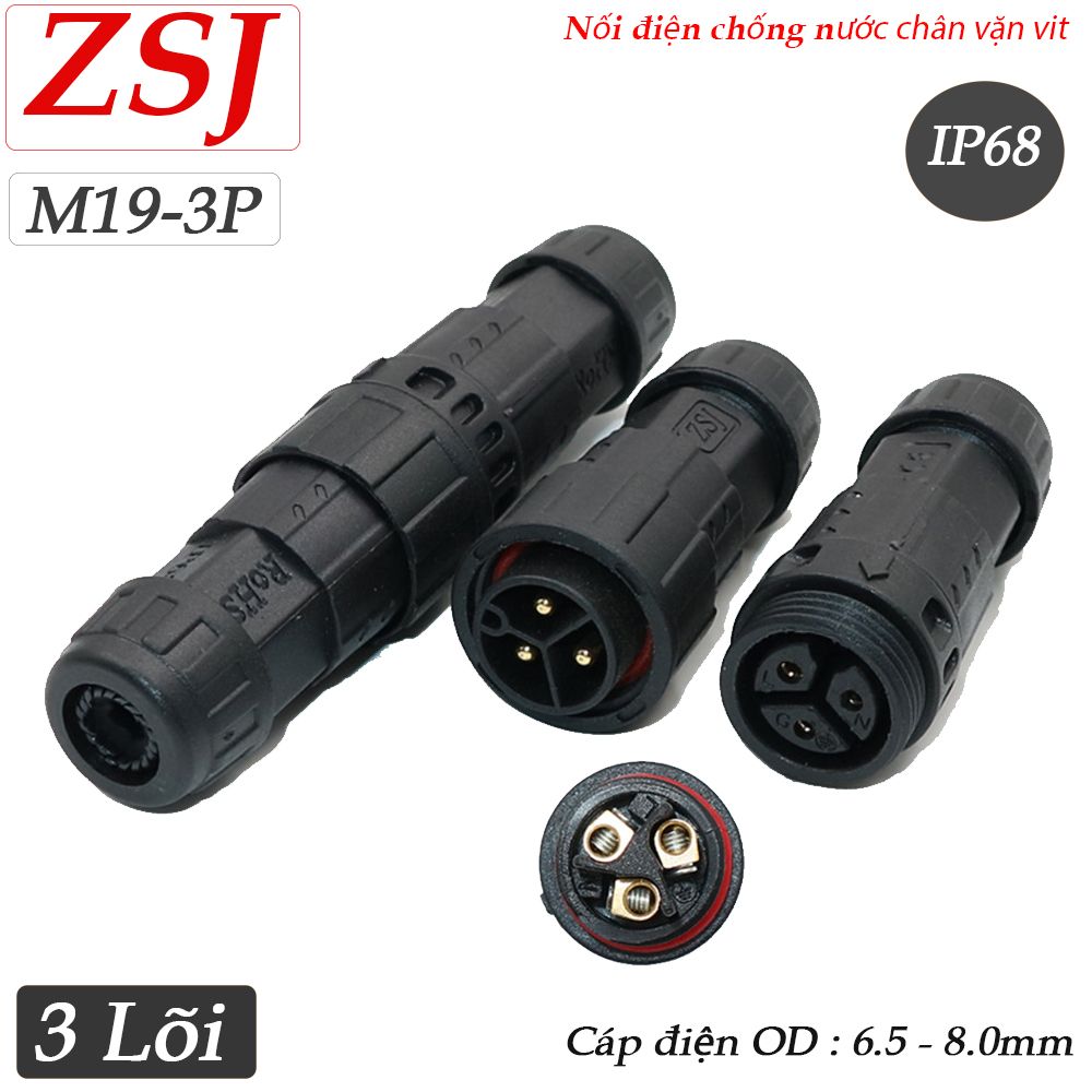 Đầu nối dây điện chống nước chuẩn IP68 chính hãng ZSJ M19 2,3,4,5 lõi chân bắt vít - Phụ Kiện Điện Tử Việt Nam