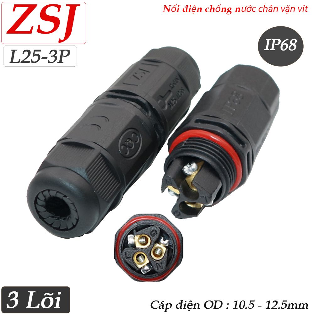Đầu nối cút nối dây cáp điện 3 lõi 8-15mm chống nước IP68 ZSJ L25 - Phụ Kiện Điện Tử Việt Nam