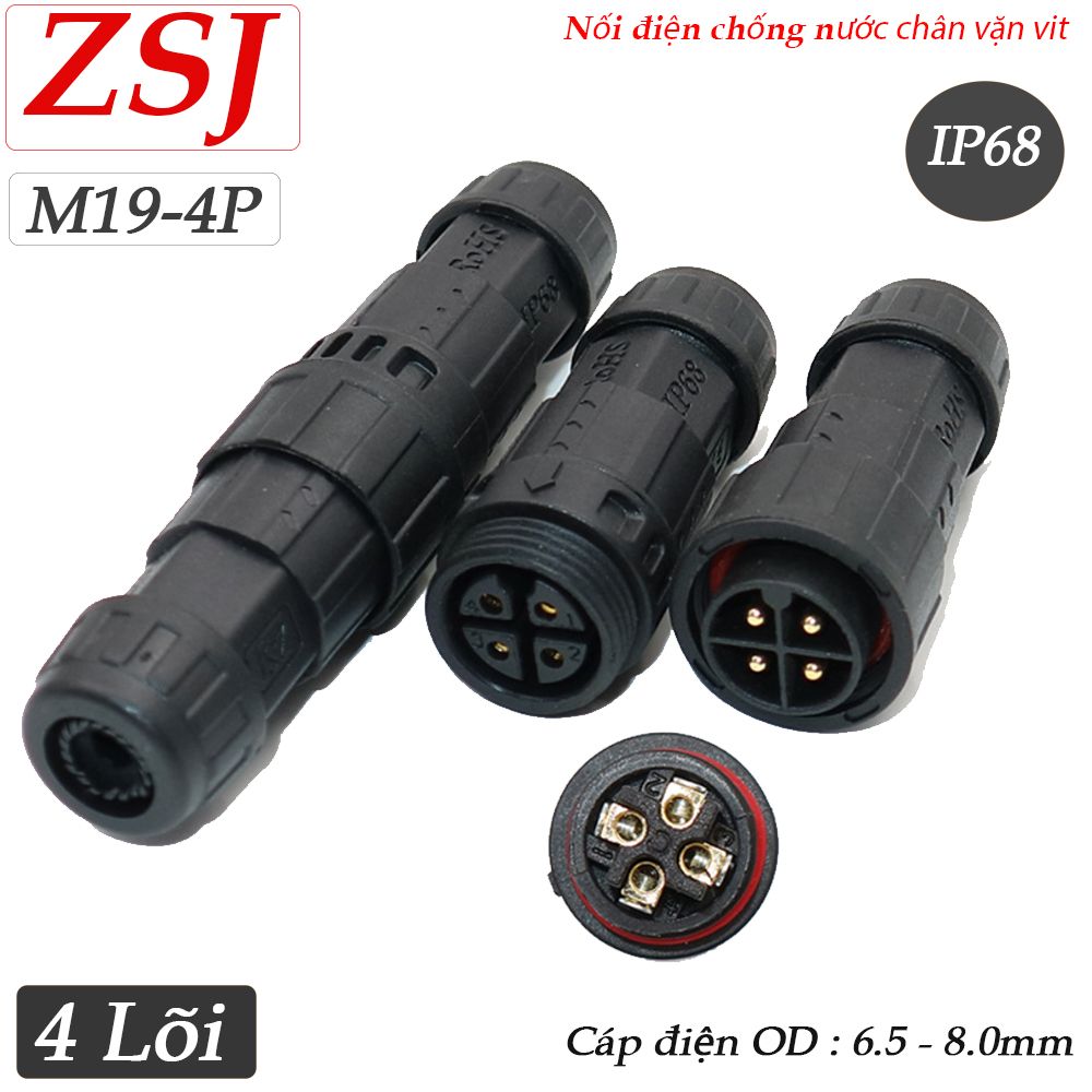 Đầu nối dây điện chống nước chuẩn IP68 chính hãng ZSJ M19 2,3,4,5 lõi chân bắt vít - Phụ Kiện Điện Tử Việt Nam