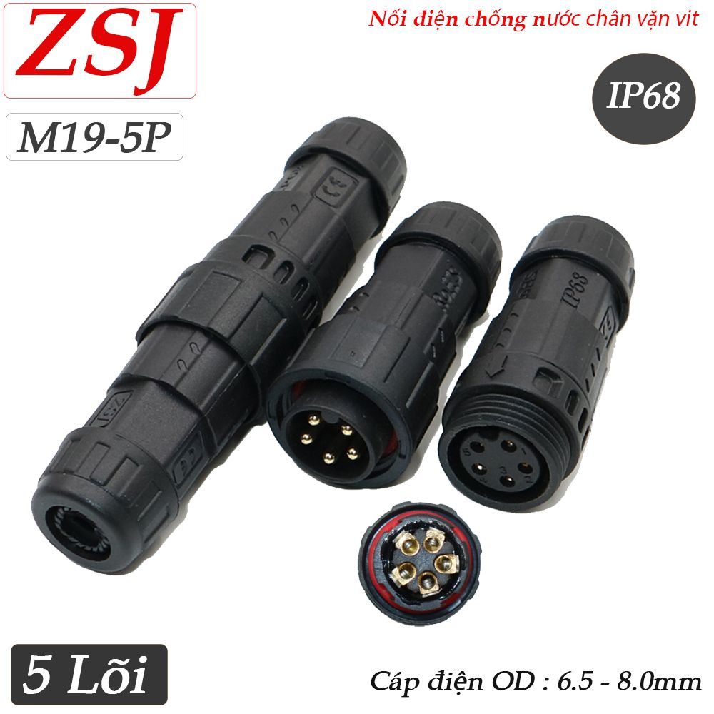 Đầu nối dây điện chống nước chuẩn IP68 chính hãng ZSJ M19 2,3,4,5 lõi chân bắt vít - Phụ Kiện Điện Tử Việt Nam