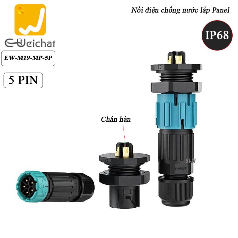 Đầu cút nối điện chống nước IP68 lắp panel hộp kỹ thuật 3,4,5 pin E-Weichat EW-M19-MP - Phụ Kiện Điện Tử Việt Nam