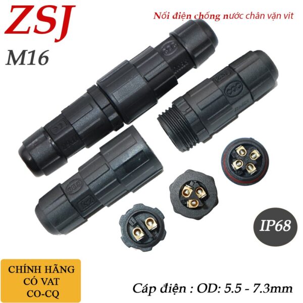 Đầu nối dây điện chống nước 2 3 4 lõi chuẩn IP68 chính hãng ZSJ M16