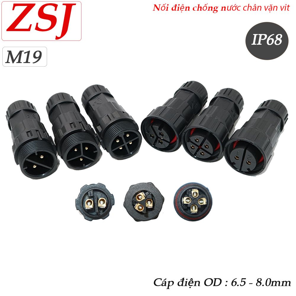 Đầu nối dây điện chống nước chuẩn IP68 chính hãng ZSJ M19 2,3,4,5 lõi chân bắt vít - Phụ Kiện Điện Tử Việt Nam