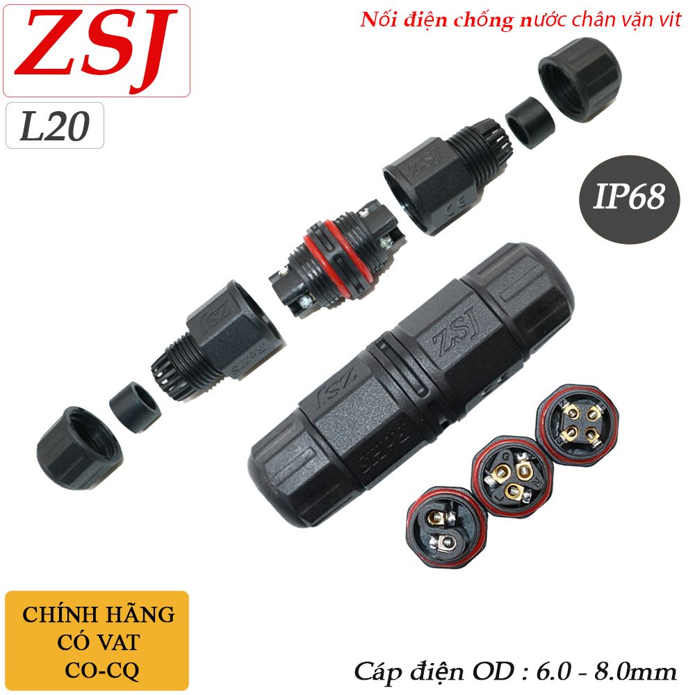 Đầu nối điện chống nước thẳng chữ i IP68 ZSJ L20 2 pin, 3 pin, 4 pin - Phụ Kiện Điện Tử Việt Nam