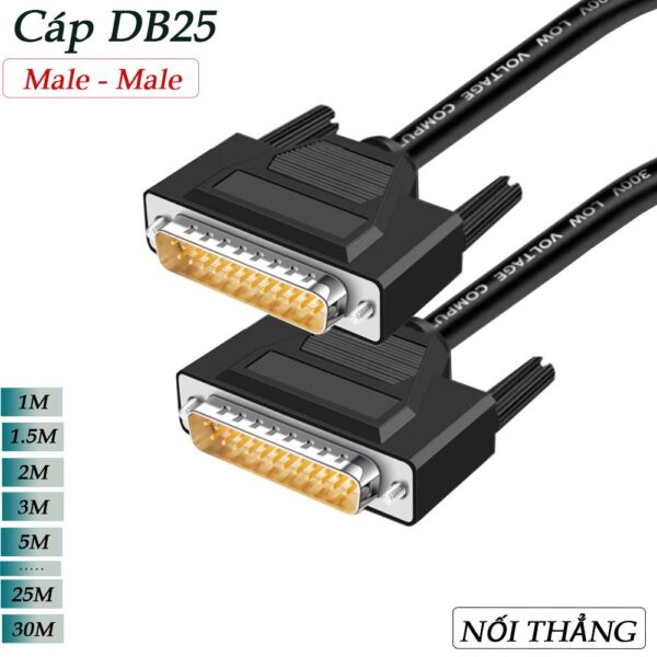 Cáp COM DB25 | Cáp RS232 25 chân đực sang đực 1.5M | 3M | 5M | 10m | 15m | 20m | 25m | 30m | 40m