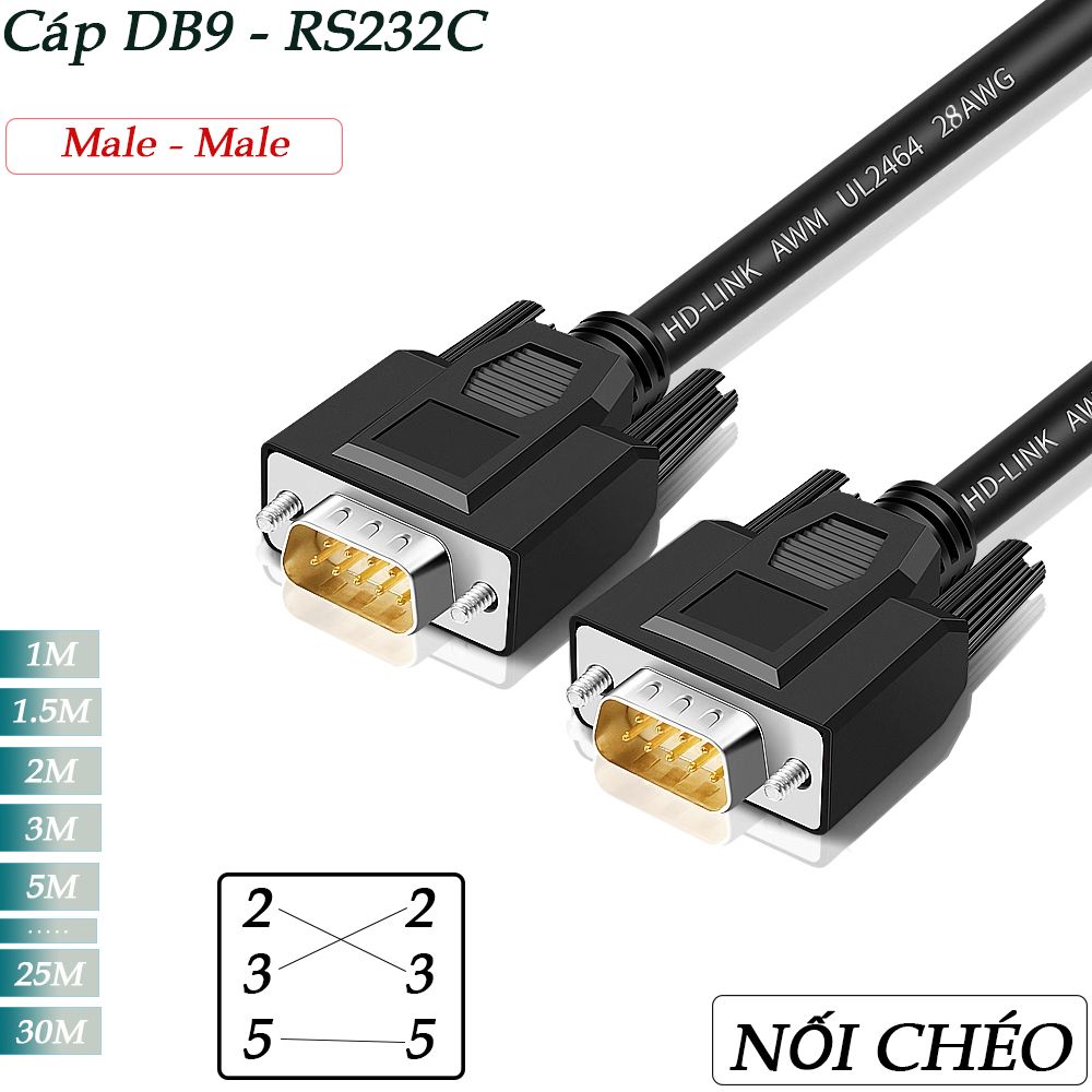 Cáp cổng COM RS232C nối chéo 2M | 3M | 5M | 10M | 15M | 20M - Phụ Kiện Điện Tử Việt Nam