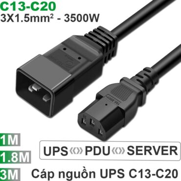 Cáp nguồn C13 C20 - Cáp nguồn UPS - DPU C120 C13 3x1.5mm 10A-250V 1 mét 1.8 mét 3 mét - Phụ Kiện Điện Tử Việt Nam