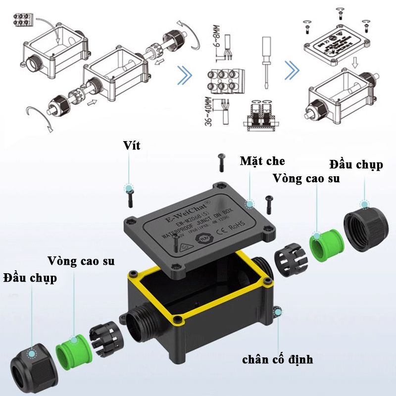 Hộp nối điện chống nước 2 ngả chuẩn IP68 chính hãng E-Weichat EW-M2068S-2T - Phụ Kiện Điện Tử Việt Nam
