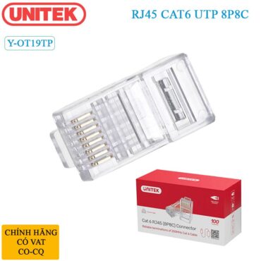 Hạt mạng, đầu bấm mạng RJ45 CAT6 UTP Unitek  Y-OT19TP ( hộp 100 hạt ) - Phụ Kiện Điện Tử Việt Nam