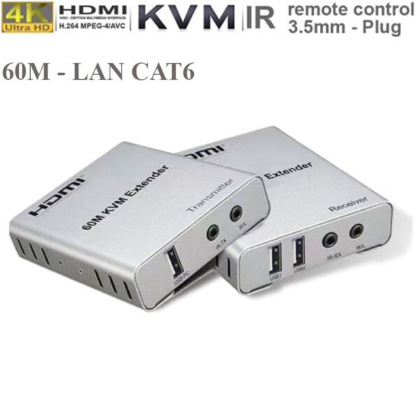 Bộ chuyển đổi HDMI sang cáp mạng LAN có cổng USB kéo dài 60m- HDMI 60M KVM Extender