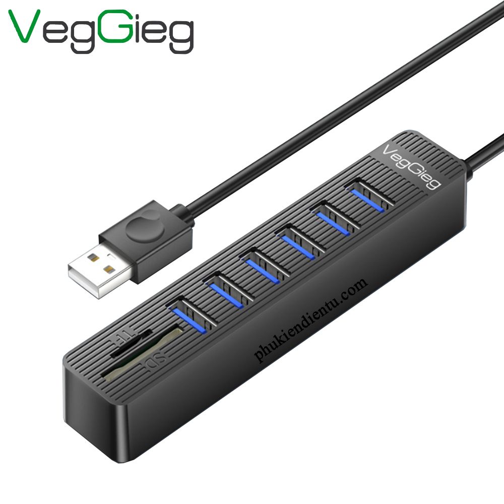 Bộ Chia USB 2.0 ra 6 Cổng USB và Đọc Thẻ Nhớ SD/TF Chính Hãng Veggieg V-C306 - Hub USB 8 trong 1 - Phụ Kiện Điện Tử Việt Nam