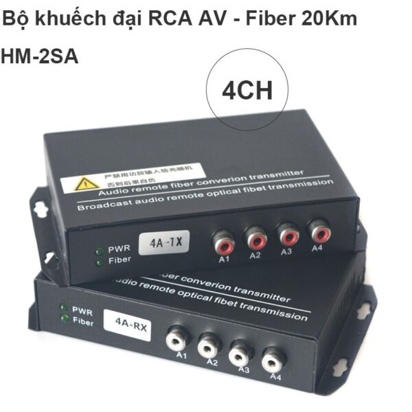 Bộ khuếch đại audio RCA 2 kênh 2 chiều  qua cáp quang 20Km HM-2SA