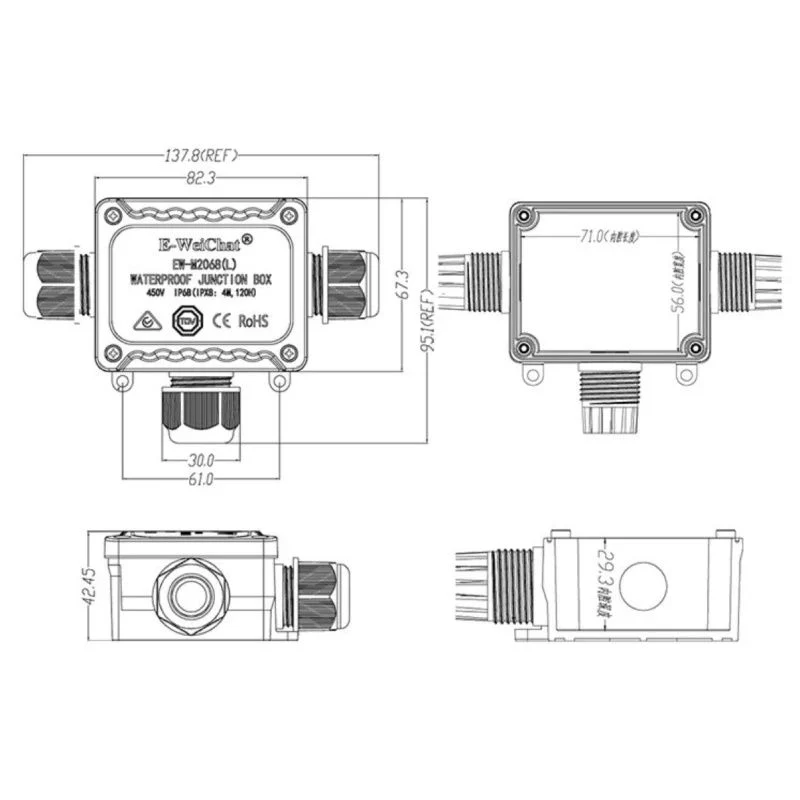 Hộp nối chia điện chống nước IP68 chữ T hãng E-Weichat EW-2068L-T - Phụ Kiện Điện Tử Việt Nam