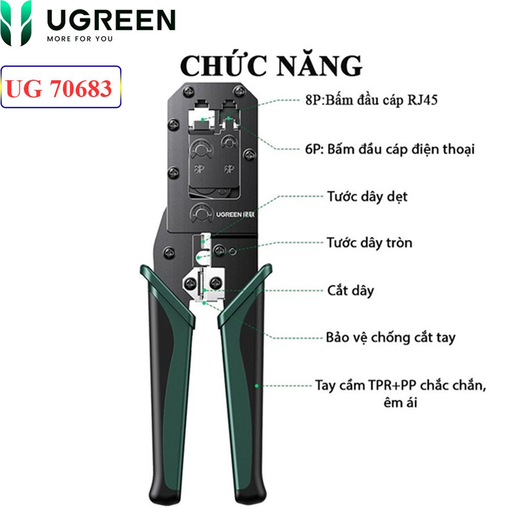 Kìm bấm đầu cáp mạng Cat5e Cat6 cáp điện thoại 6PIN 8PIN Ugreen 70683 NW136 - Phụ Kiện Điện Tử Việt Nam