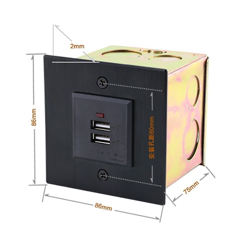 Ổ cắm điện USB 2 cổng kèm mặt nhôm vuông lắp âm tường âm sàn Coraon 86A-USB - Phụ Kiện Điện Tử Việt Nam