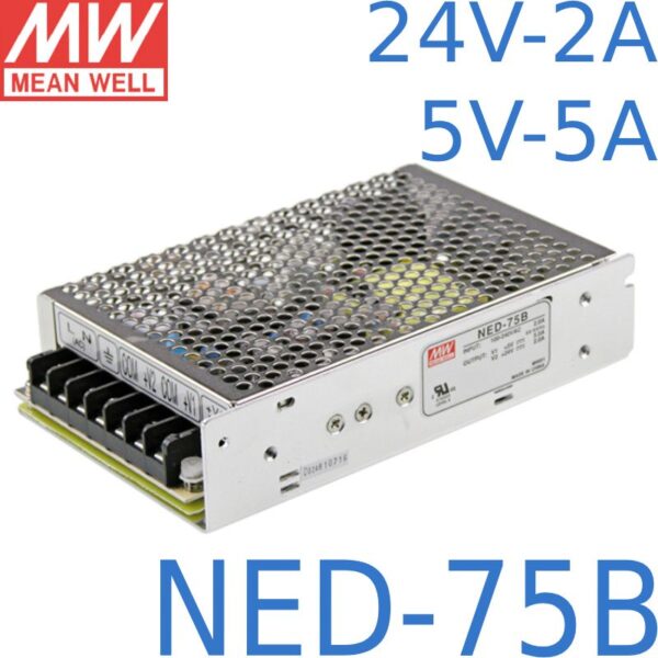 Nguồn DC LED 2 trong 1: 24V-2A l 5V-5A Meanwell NED-75B
