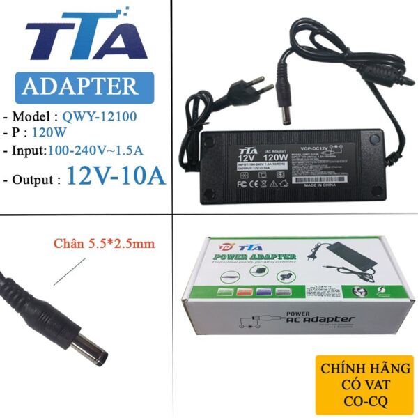 Nguồn adapter DC 12V10A chân 5.5*2.5mm 120W  chính hãng TTA QWY-12100