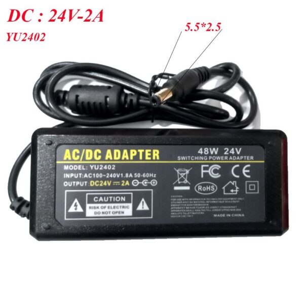 Bộ nguồn adapter DC 24V-2A 48W chân cắm 5.5*2.5mm YU-2402