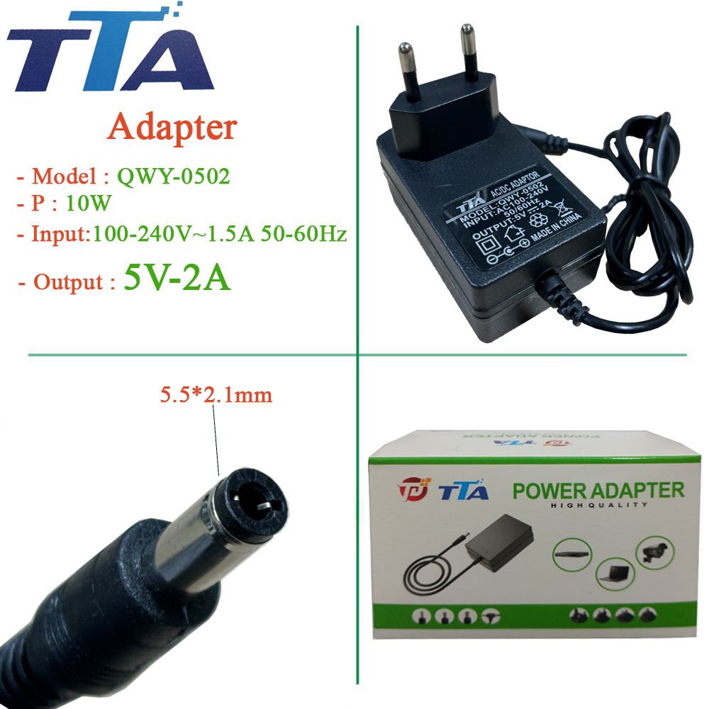 Nguồn adapter 5V-2A 3.5 x 1.35mm chính hãng TTA QWY-0502 - Phụ Kiện Điện Tử Việt Nam