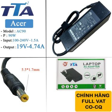 Bộ nguồn sạc laptop Acer 19V-4.74A 90W chân 5.5*1.7mm chính hãng TTA - Phụ Kiện Điện Tử Việt Nam