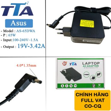 Bộ nguồn sạc pin laptop Asus 19V-3.42A 65W chân 4.0*1.35mm chính hãng TTA - AS-65DWA - Phụ Kiện Điện Tử Việt Nam
