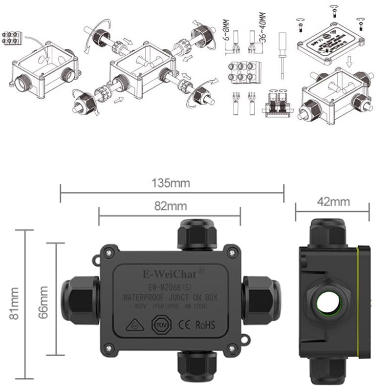 Hộp nối điện chống nước 4 ngả chuẩn IP68 chính hãng E-Weichat EW-M2068S-4TB - Phụ Kiện Điện Tử Việt Nam