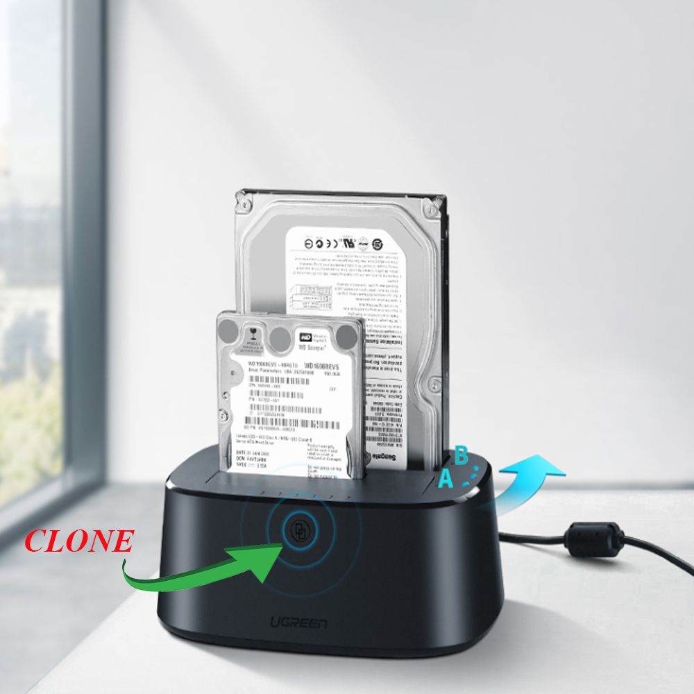 HDD dock 2 khay 2.5/3.5'' SATA-III USB 3.0 mã 16T hỗ trợ Clone, UASP, Ugreen 50857 - Phụ Kiện Điện Tử Việt Nam