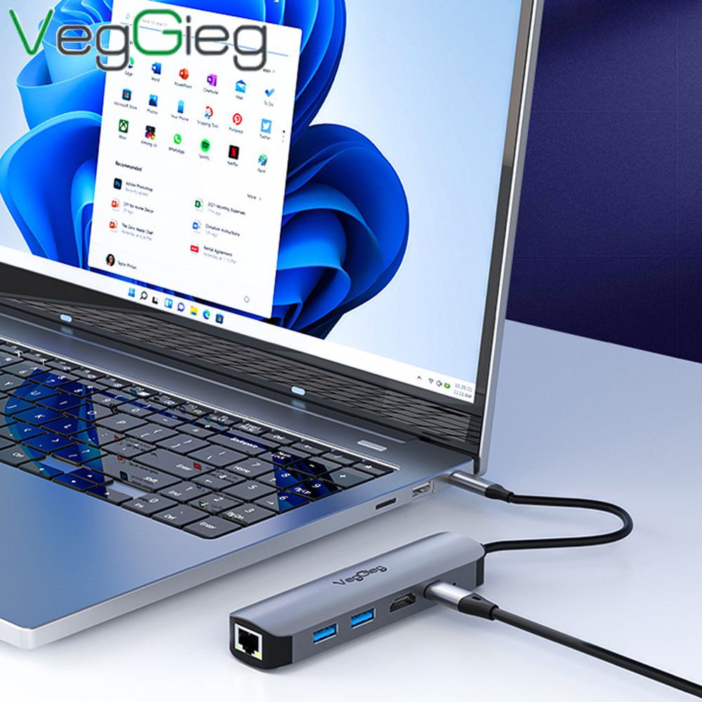 Bộ chuyển USB type C ra HDMI 4K*2k + USB 3.0*1 + USB 2.0*1 + RJ45 VEGGIEG V-TC05R - Phụ Kiện Điện Tử Việt Nam