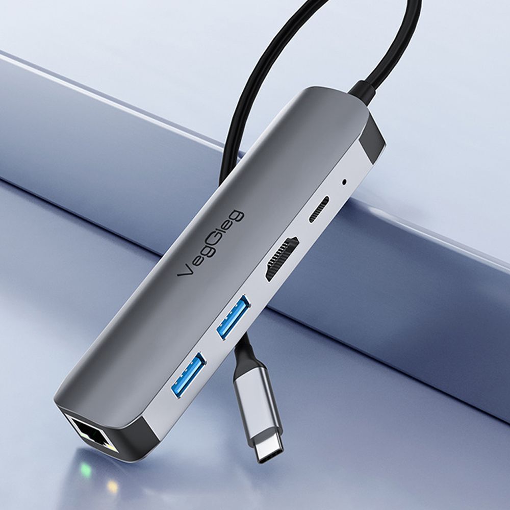 Bộ chuyển USB type C ra HDMI 4K*2k + USB 3.0*1 + USB 2.0*1 + RJ45 VEGGIEG V-TC05R - Phụ Kiện Điện Tử Việt Nam