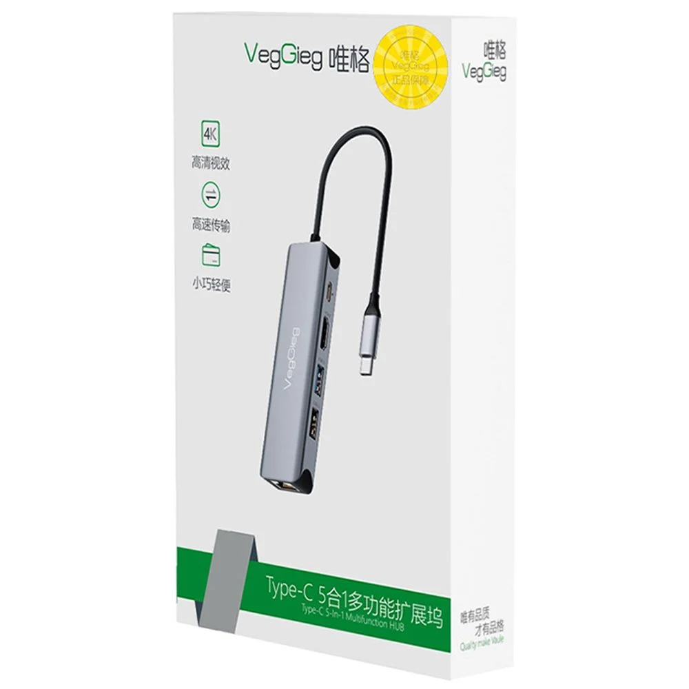 Bộ chuyển USB type C ra HDMI 4K*2k + USB 3.0*1 + USB 2.0*1 + RJ45 VEGGIEG V-TC05R - Phụ Kiện Điện Tử Việt Nam