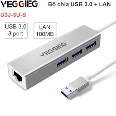 Bộ chia HUB USB 3.0 3 cổng + LAN RJ45 100Mbps Veggieg U3-3U-S - Phụ Kiện Điện Tử Việt Nam